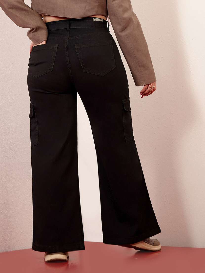 women solid high rise cargo - 22402810 -  Standard Image - 4