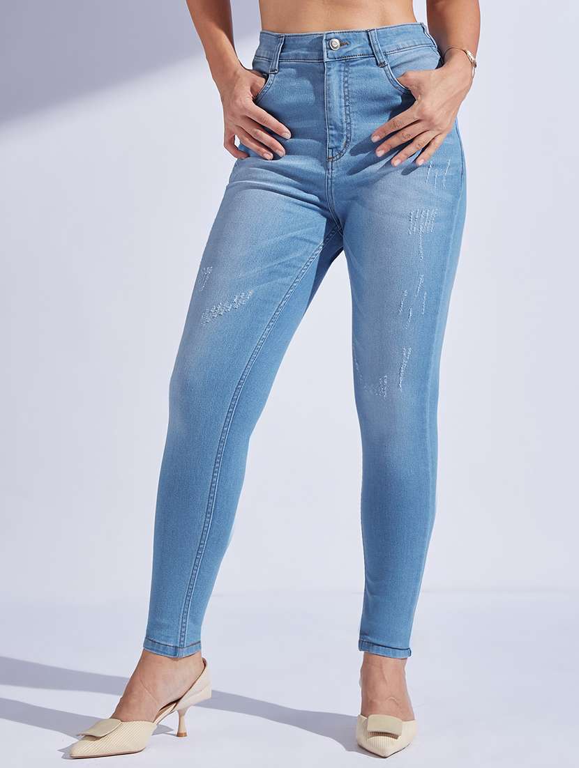 women solid high rise skinny jeans