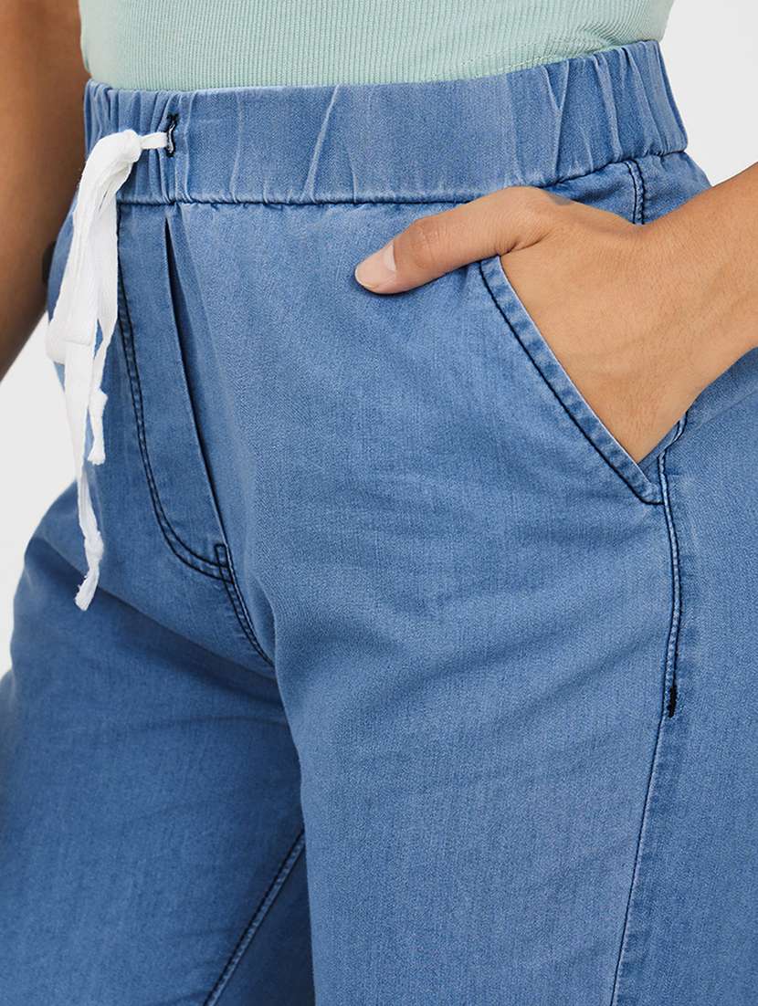 women solid high rise denim jogger - 22402827 -  Standard Image - 1