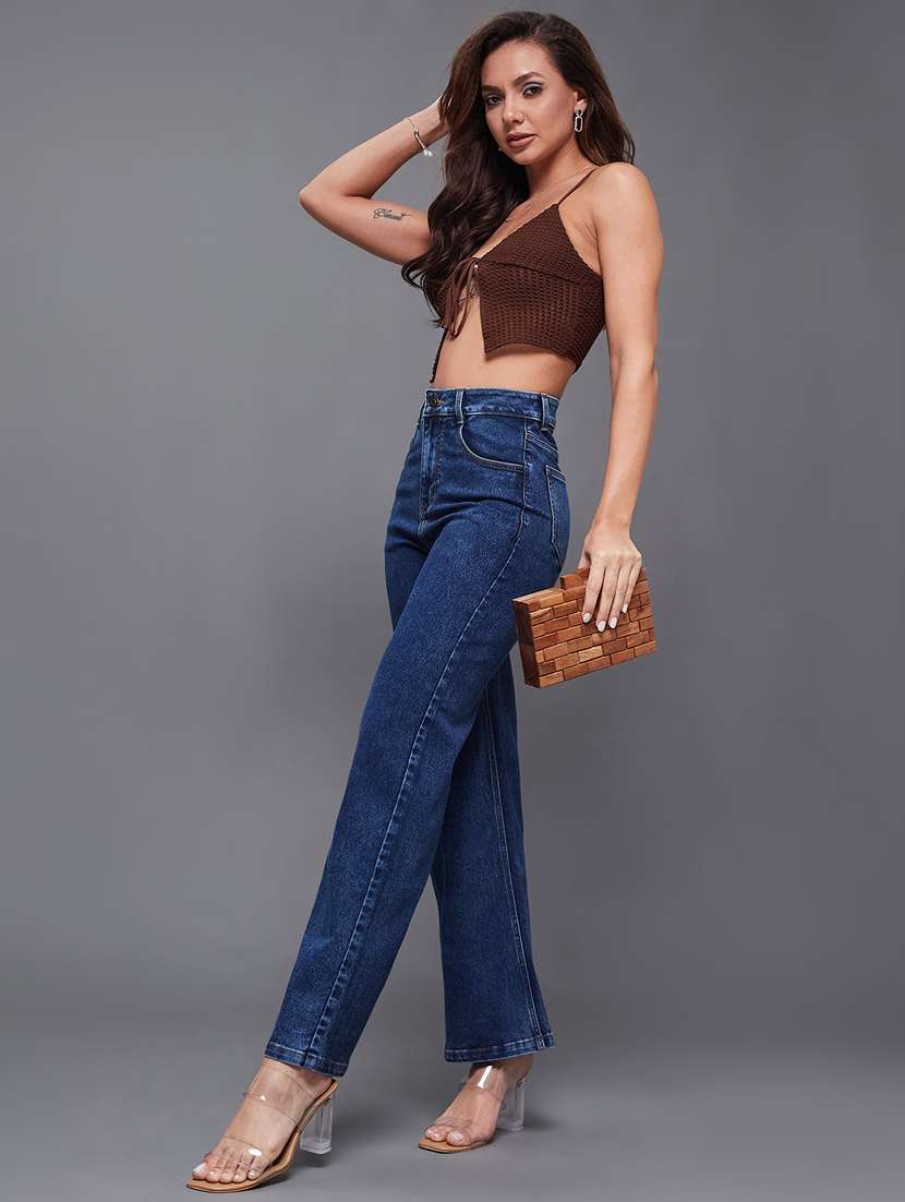 women solid high rise wide leg jeans - 22402831 -  Standard Image - 4
