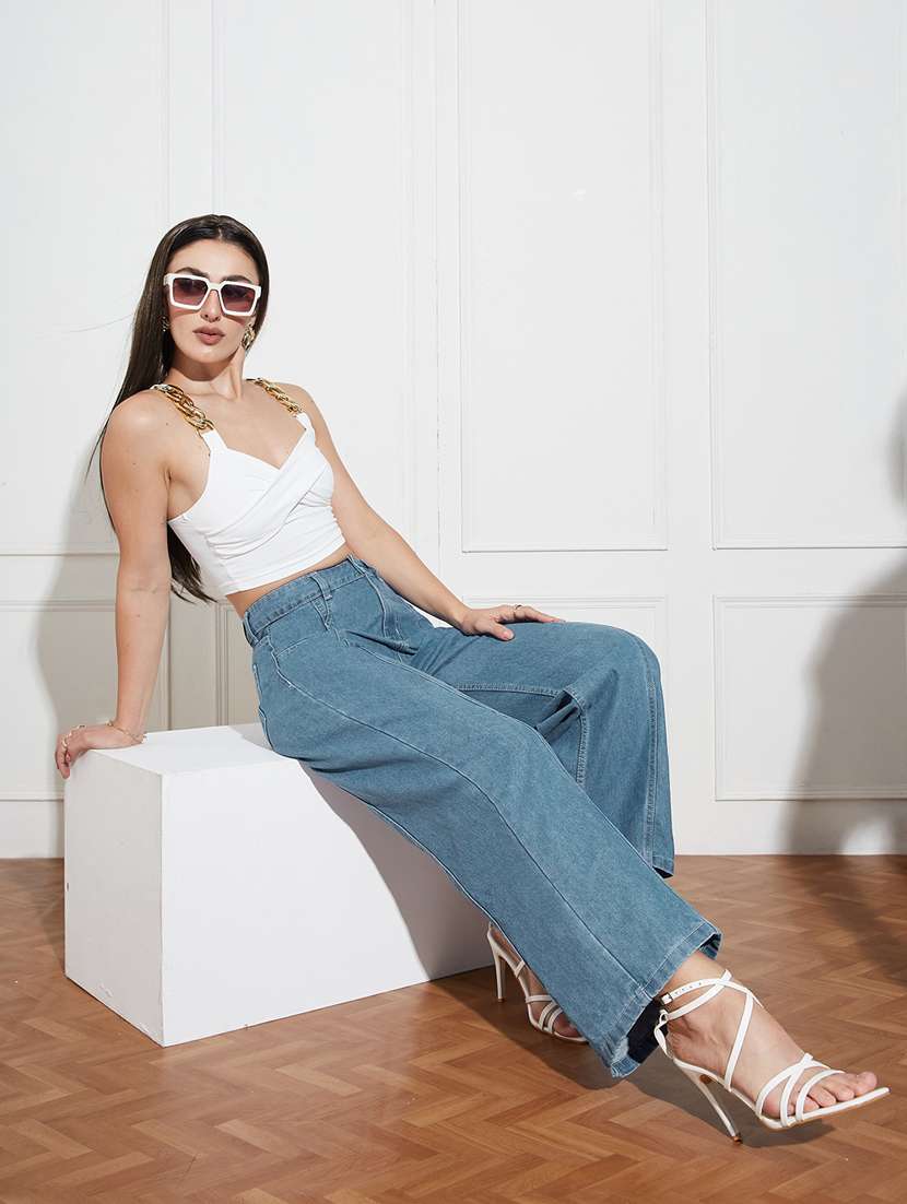 women solid high rise wide leg jeans - 22402837 -  Standard Image - 4