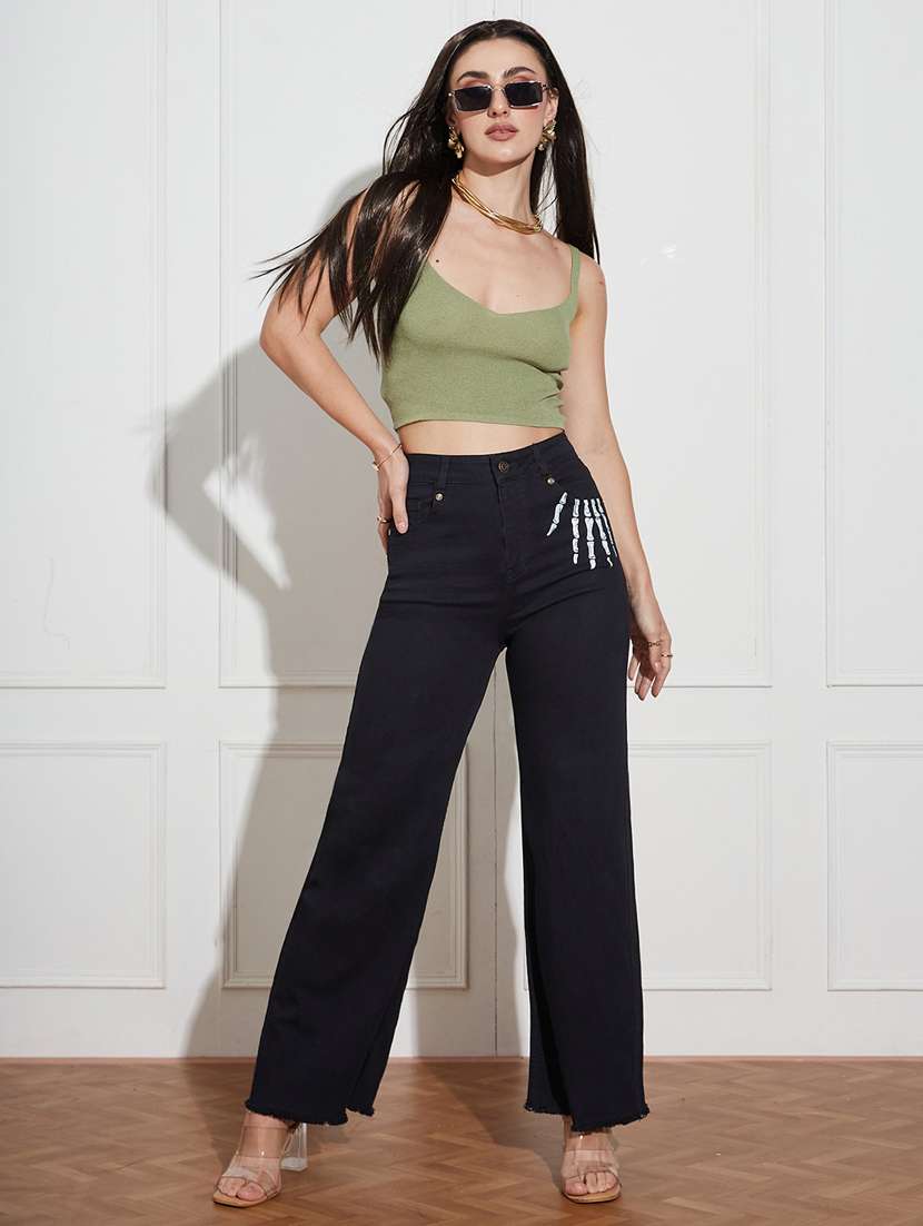 women printed high rise wide leg jeans - 22402841 -  Standard Image - 4