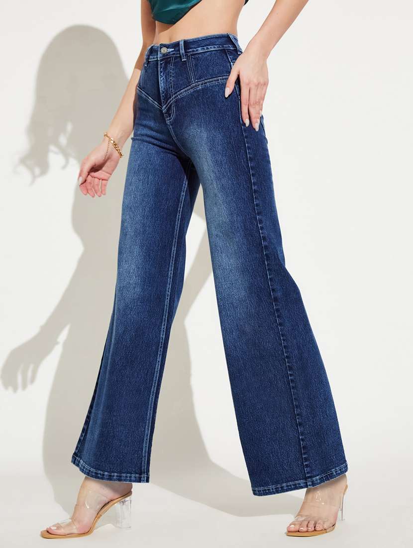 women solid high rise wide leg jeans - 22402844 -  Standard Image - 1