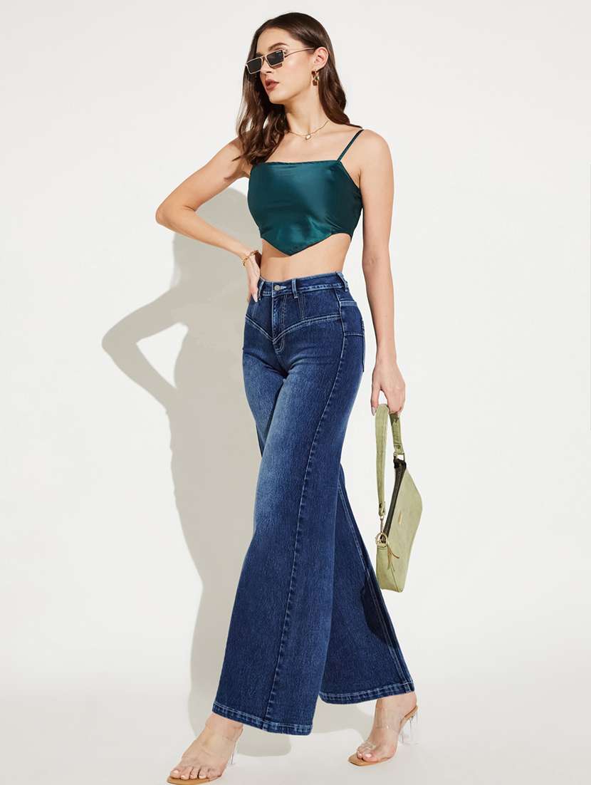 women solid high rise wide leg jeans - 22402844 -  Standard Image - 4
