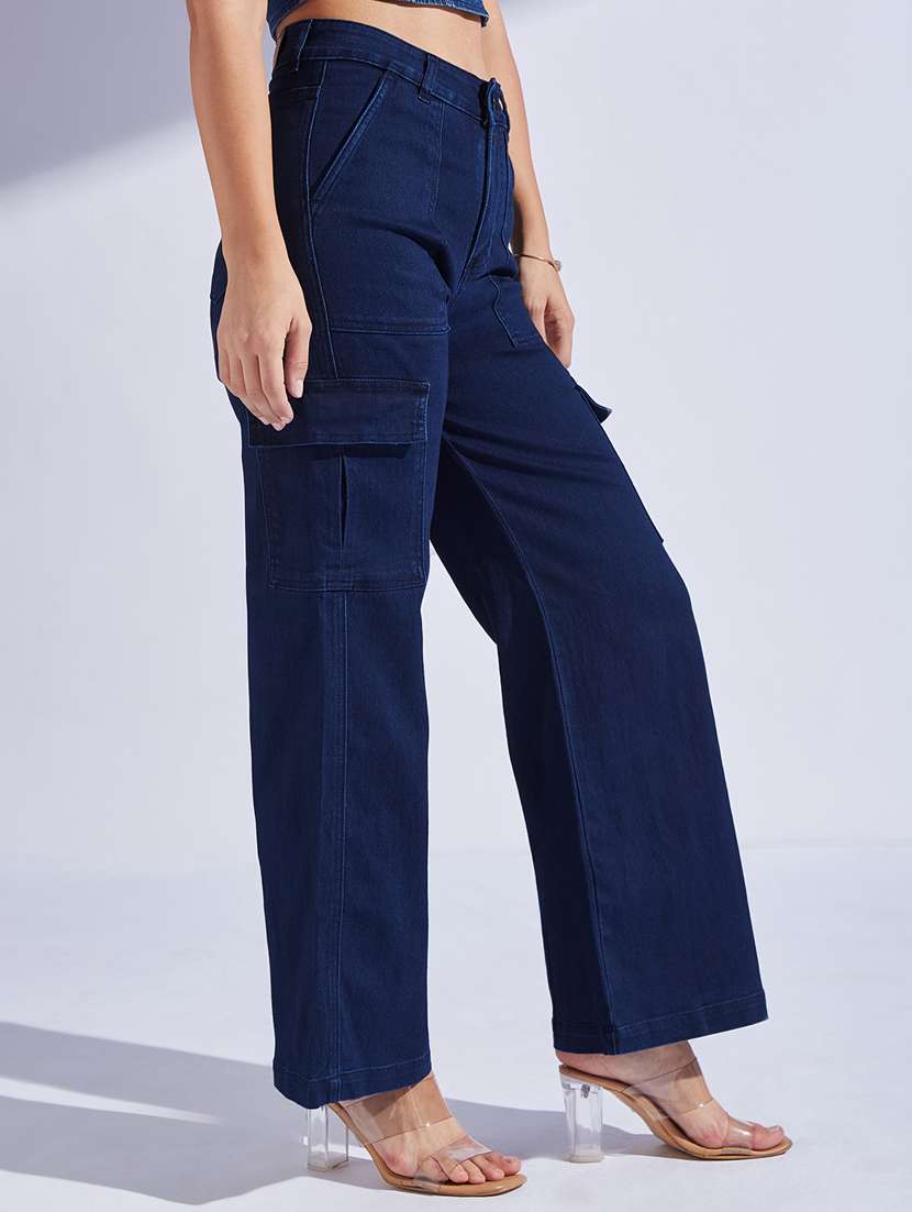 women solid high rise wide leg jeans - 22402845 -  Standard Image - 1