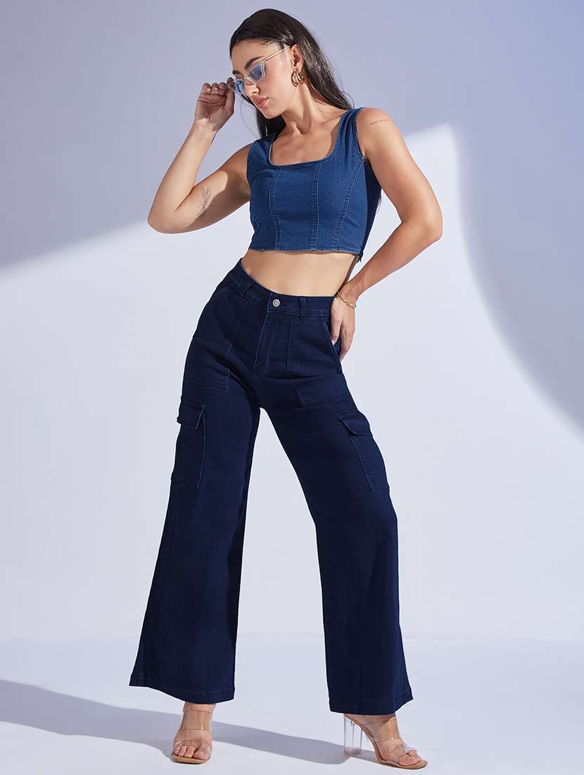women solid high rise wide leg jeans - 22402845 -  Standard Image - 4