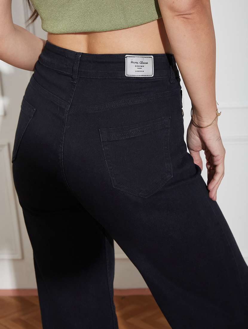 women solid high rise wide leg jeans - 22402856 -  Standard Image - 1