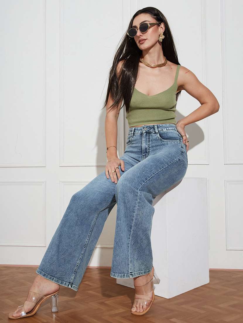 women solid high rise wide leg jeans - 22402864 -  Standard Image - 4