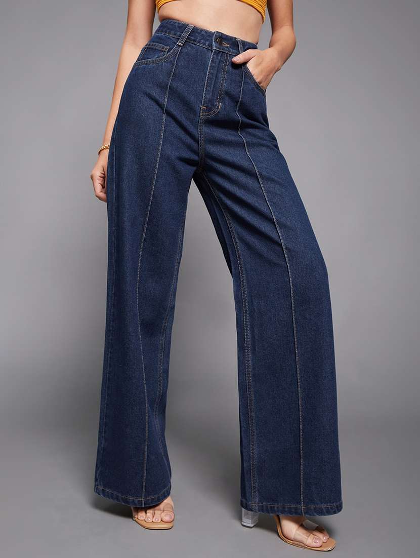 women solid high rise wide leg jeans - 22402880 -  Standard Image - 1