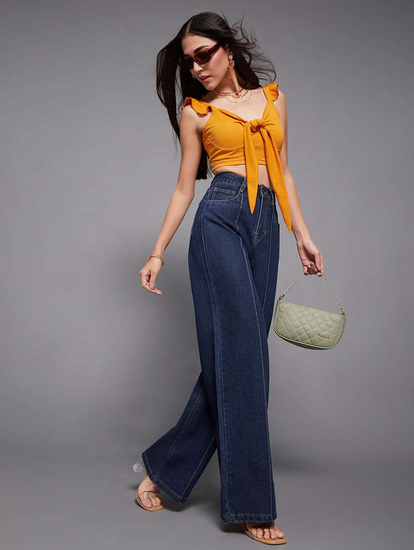 women solid high rise wide leg jeans - 22402880 -  Standard Image - 4