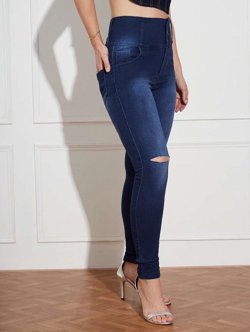 women slash knee  high rise skinny jeans - 22402889 -  Standard Image - 1
