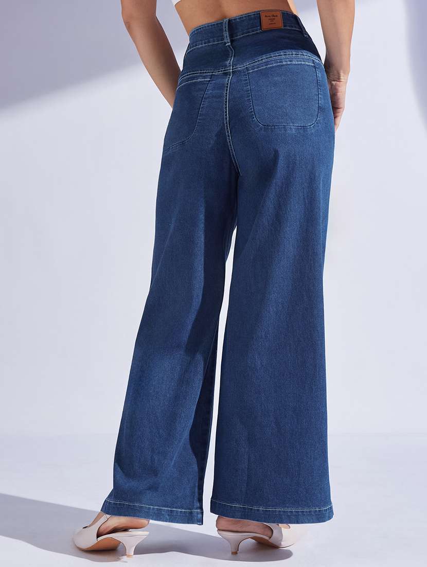 women solid high rise wide leg jeans - 22402907 -  Standard Image - 4