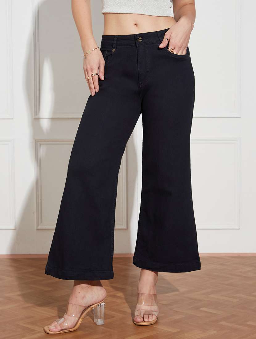 women solid mid rise bootcut jean