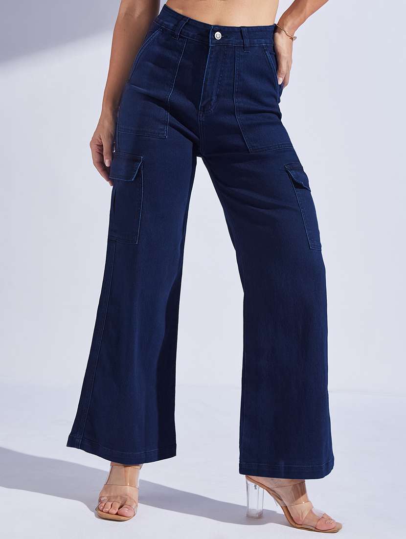 women solid high rise denim cargo - 22402923 -  Standard Image - 1