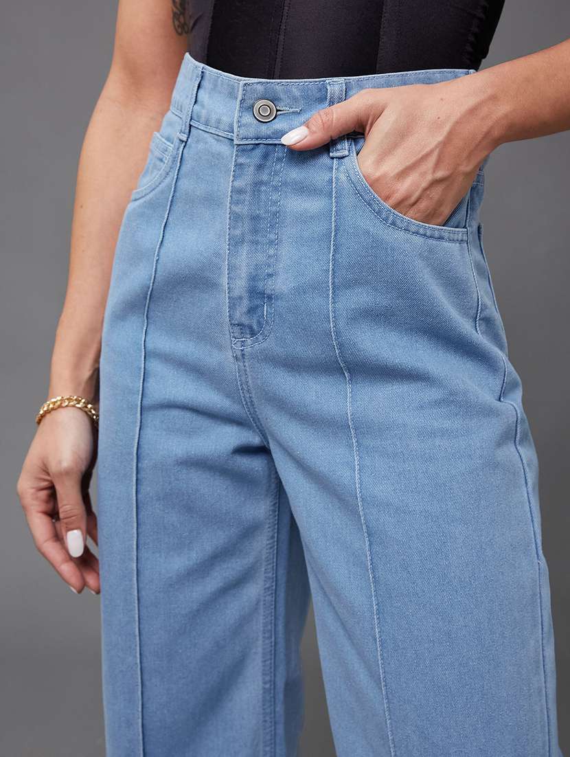 women solid high rise wide leg jeans - 22402947 -  Standard Image - 1