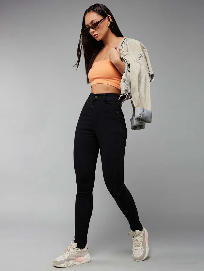 women solid high rise skinny jeans - 22402954 -  Standard Image - 4