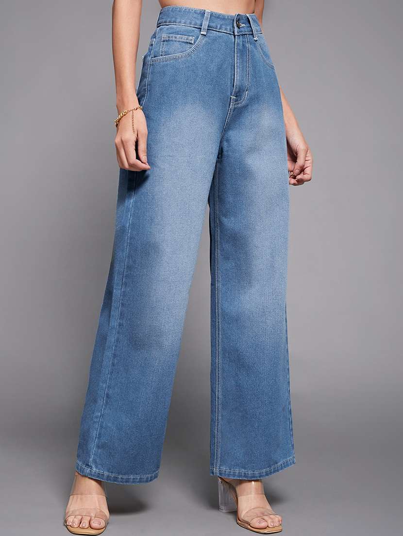 women solid high rise wide leg jeans - 22402956 -  Standard Image - 4