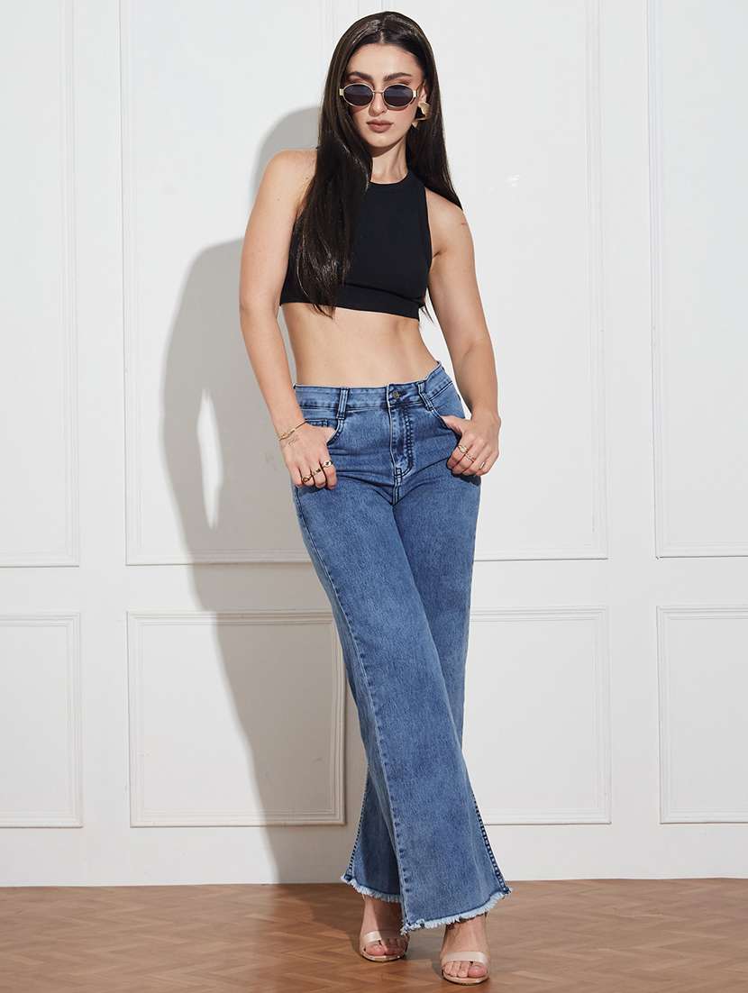 women solid high rise wide leg jeans - 22402957 -  Standard Image - 4