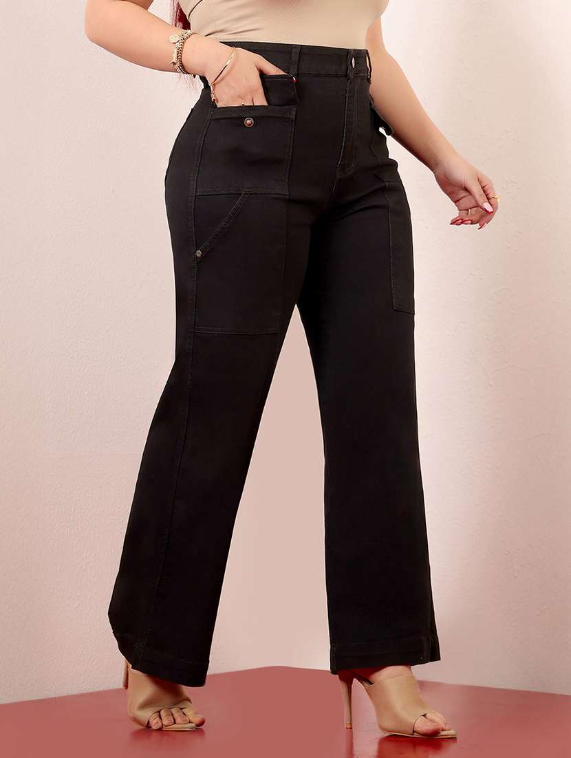 women solid high rise wide leg jeans - 22402960 -  Standard Image - 1