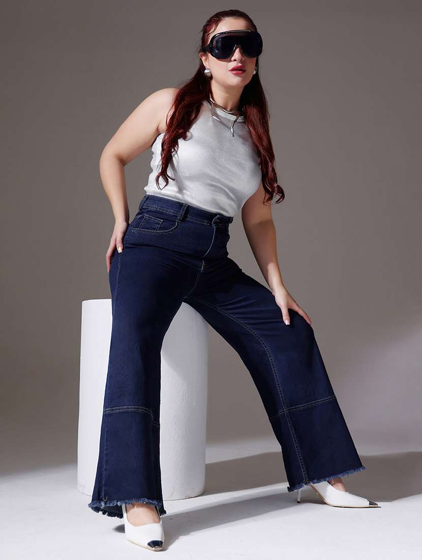 women solid high rise wide leg jeans - 22402975 -  Standard Image - 4