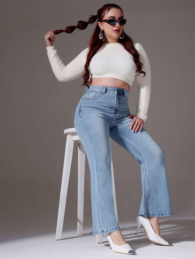 women solid high rise bootcut jeans - 22402977 -  Standard Image - 4