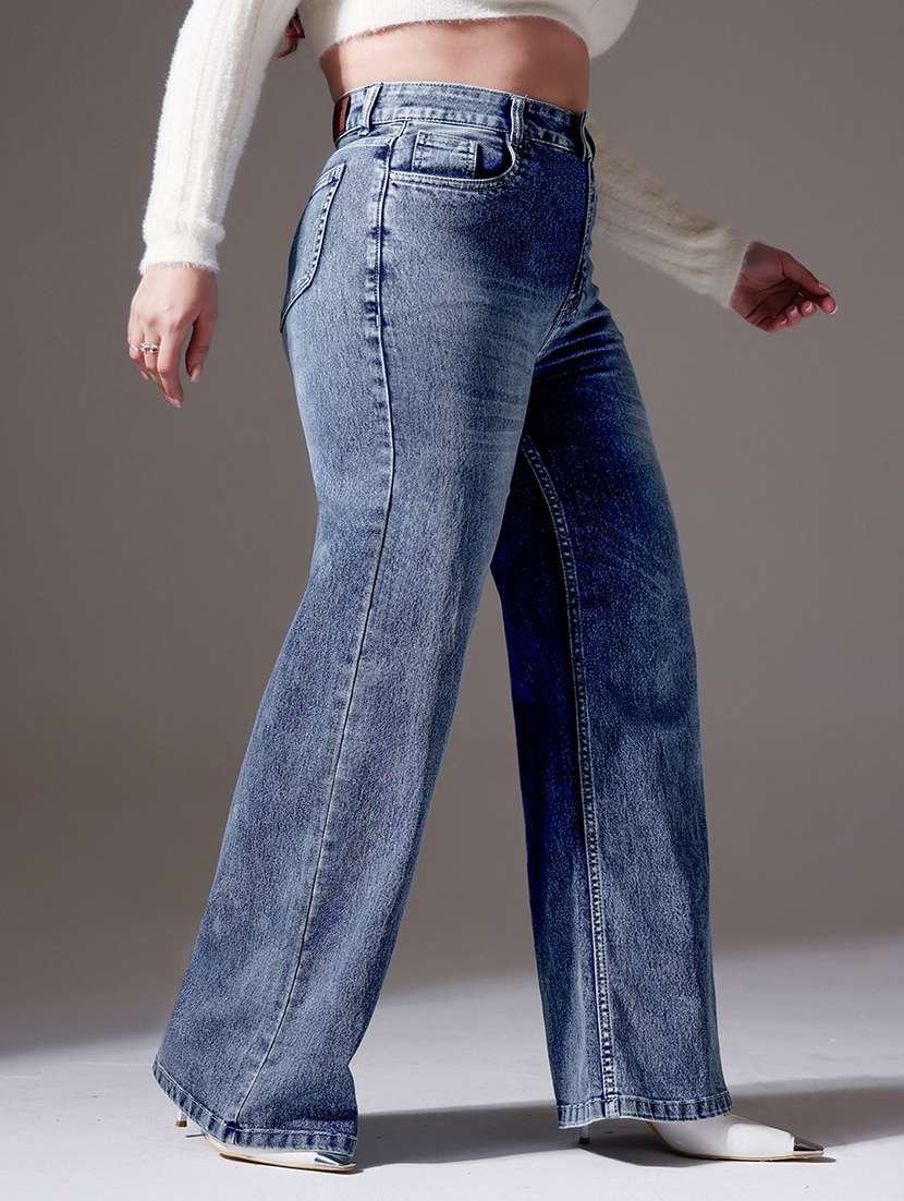 women solid high rise wide leg jeans - 22402982 -  Standard Image - 1
