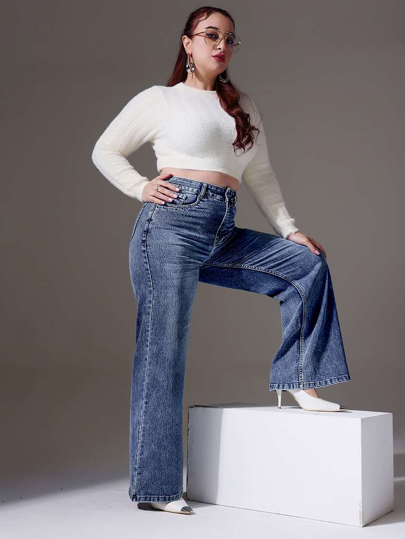 women solid high rise wide leg jeans - 22402982 -  Standard Image - 4