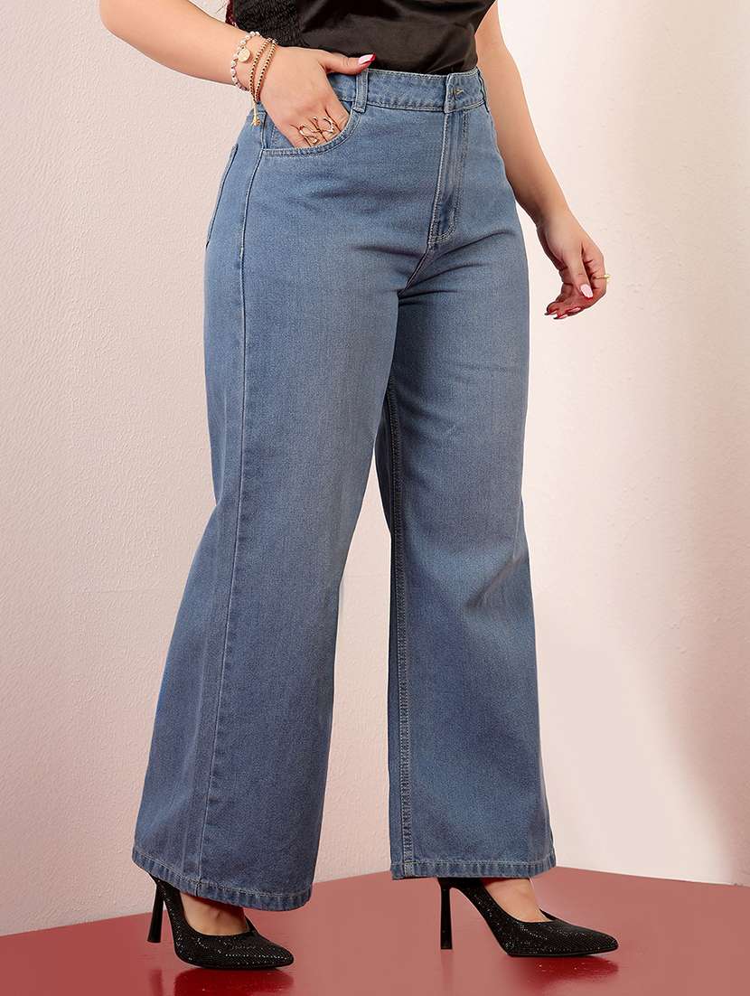 women solid high rise wide leg jeans - 22403003 -  Standard Image - 1