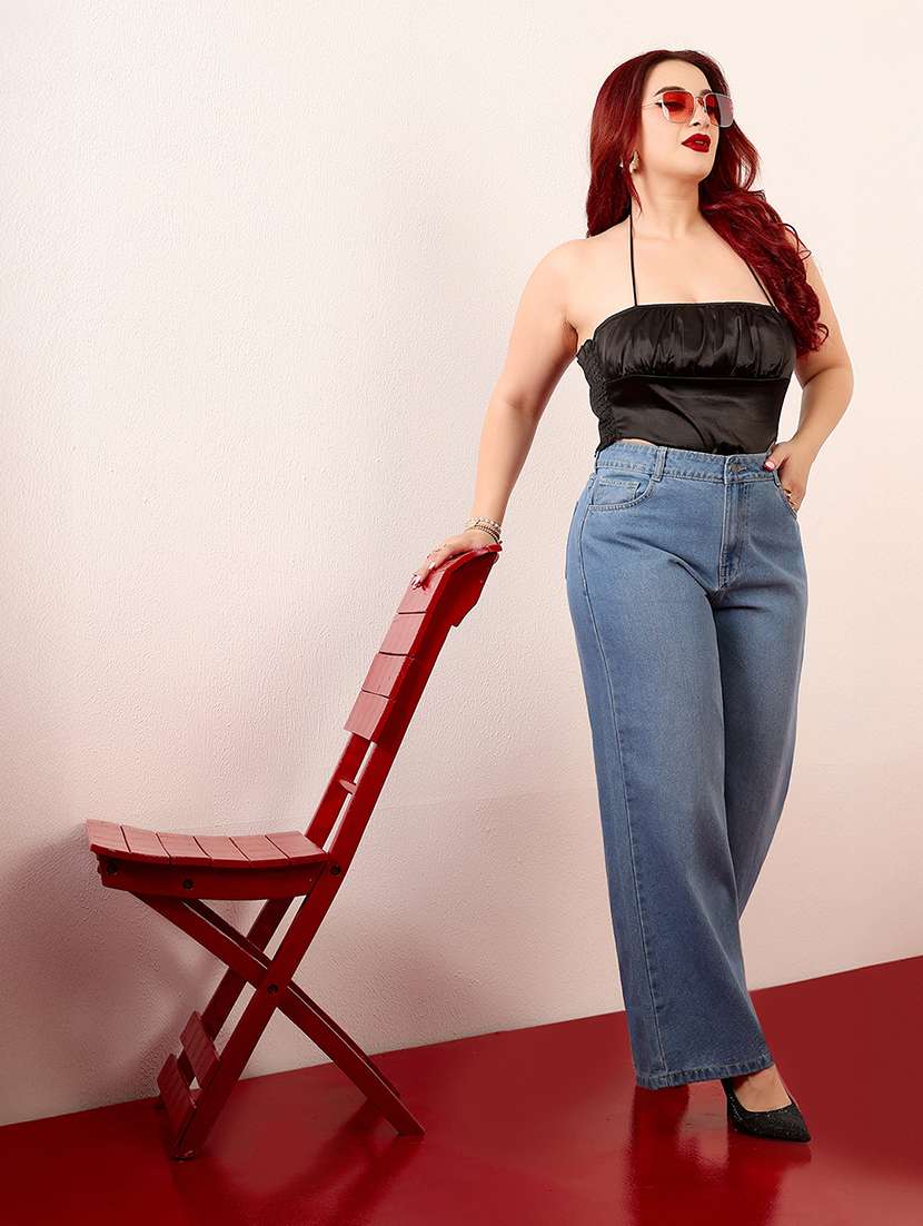 women solid high rise wide leg jeans - 22403003 -  Standard Image - 4