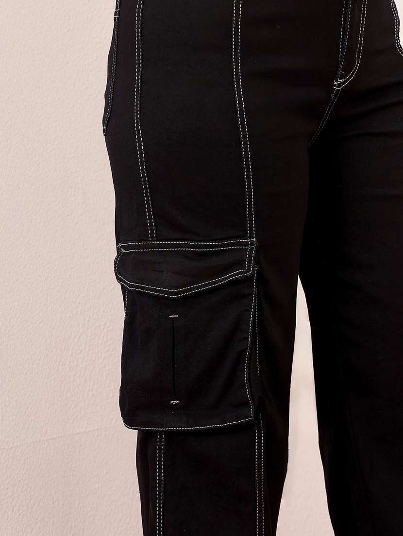 women solid high rise cargo - 22403005 -  Standard Image - 1