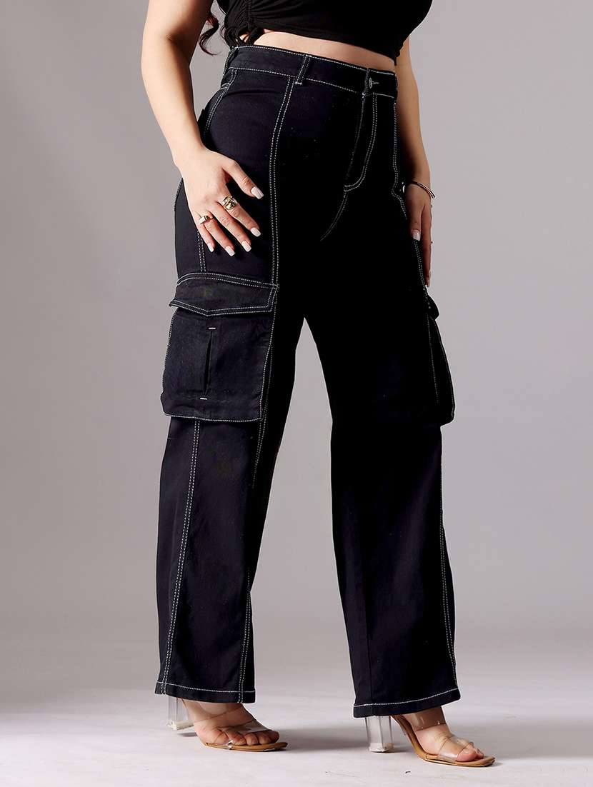 women solid high rise cargo - 22403026 -  Standard Image - 1