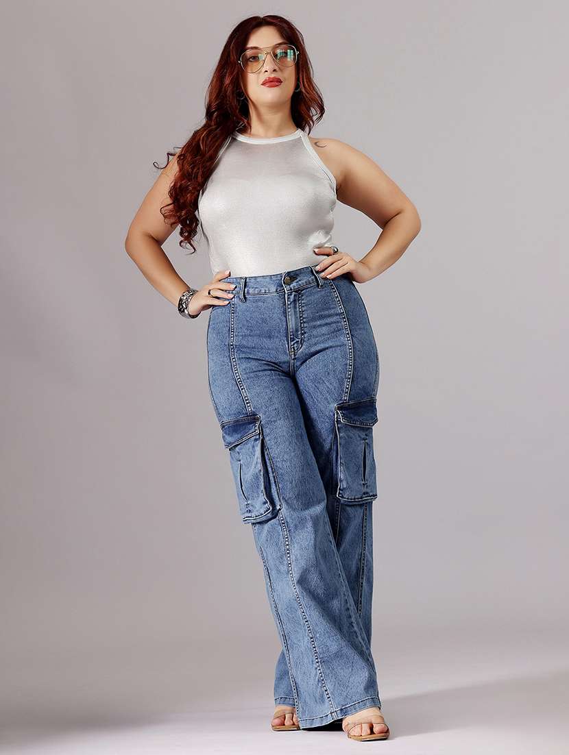 women solid high rise cargo - 22403038 -  Standard Image - 4