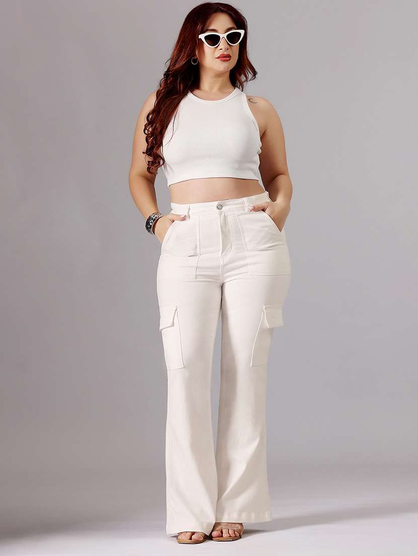 women solid high rise cargo - 22403069 -  Standard Image - 4