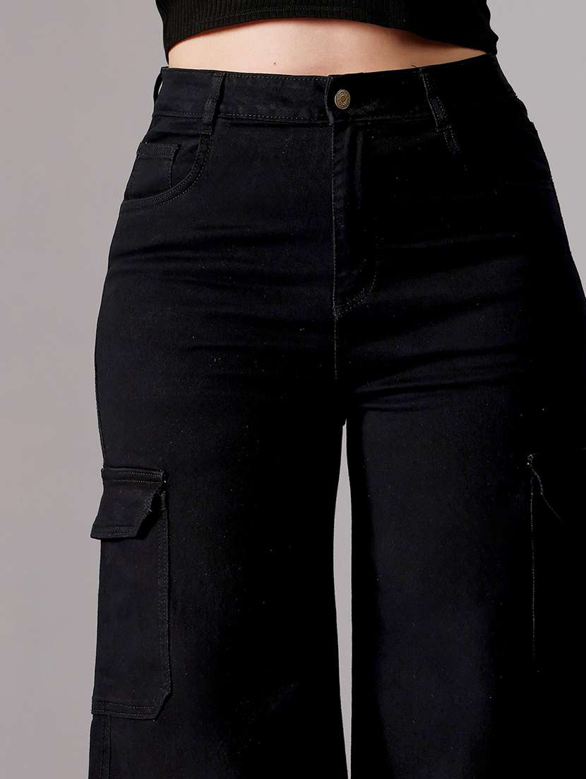 women solid high rise cargo - 22403073 -  Standard Image - 1