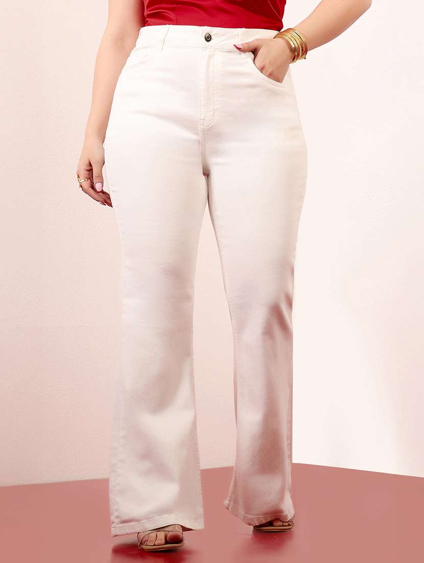 women solid high rise bootcut jeans