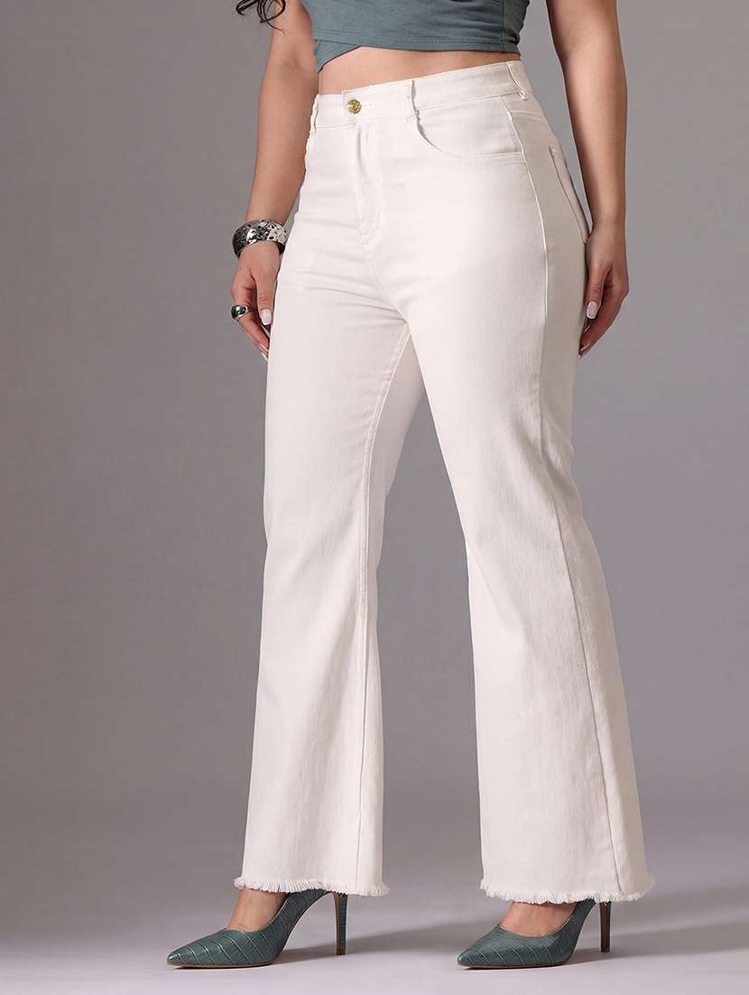 women solid high rise bootcut jeans