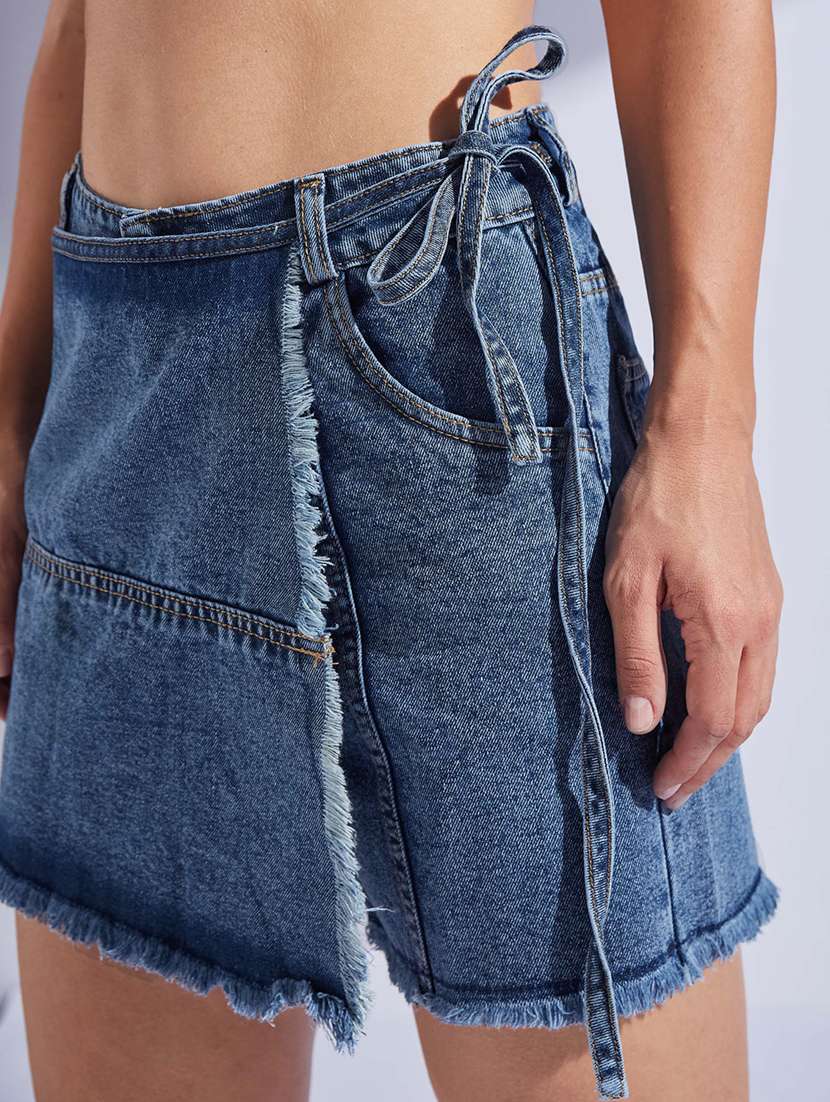 women solid high rise denim skorts - 22403125 -  Standard Image - 1
