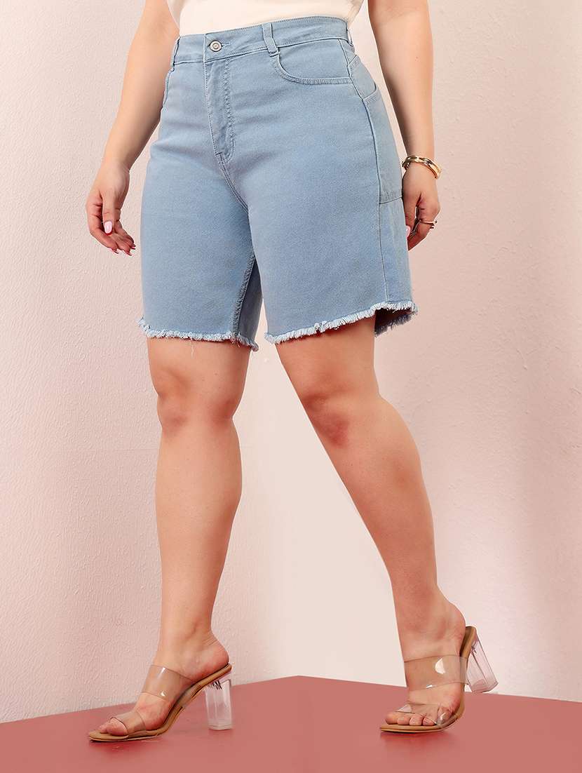 women solid high rise denim short - 22403126 -  Standard Image - 1