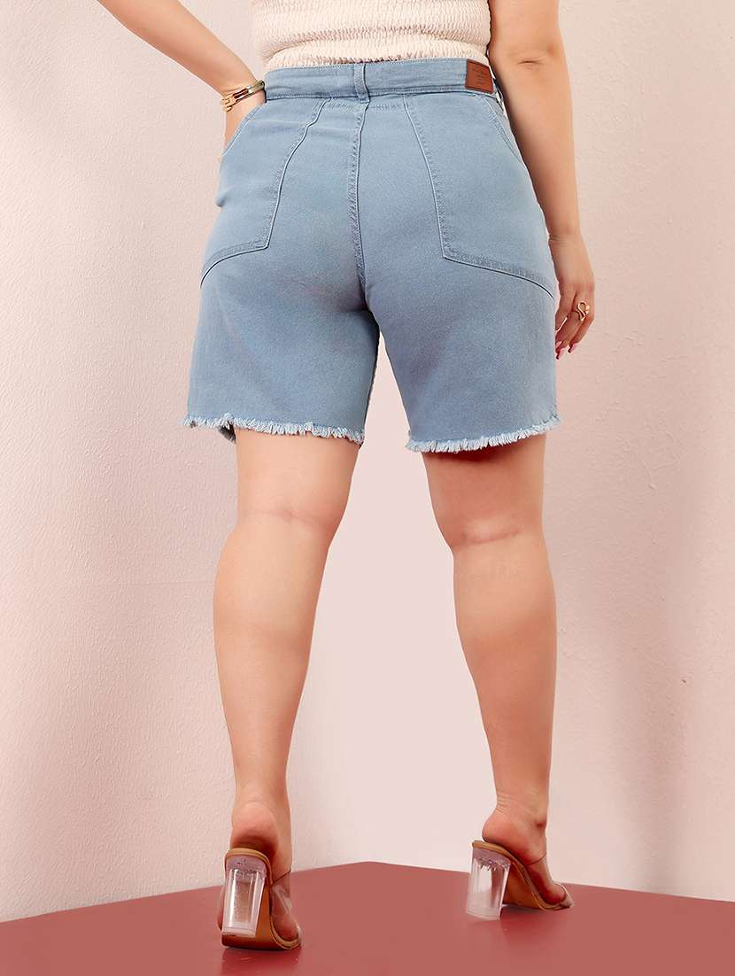 women solid high rise denim short - 22403126 -  Standard Image - 4