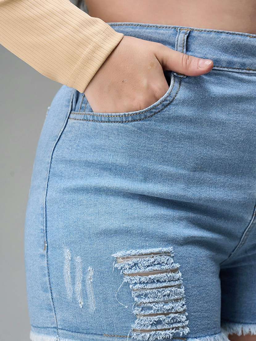 women distressed high rise denim short - 22403138 -  Standard Image - 1