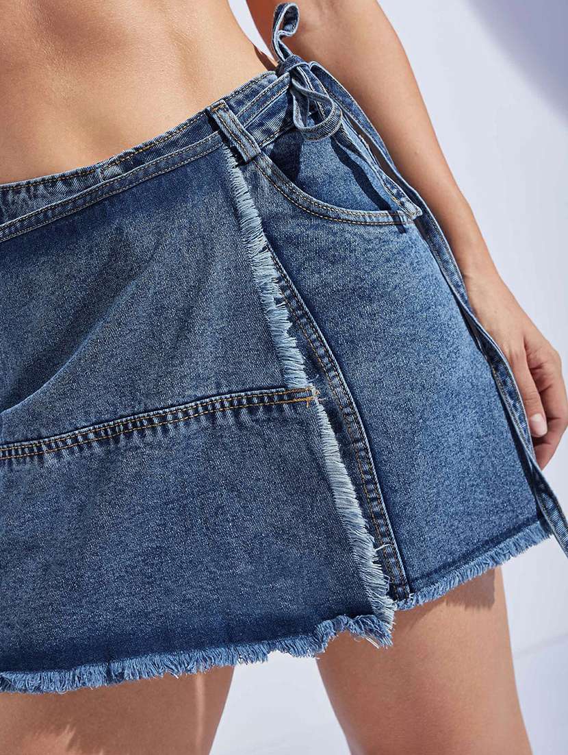 women high rise denim skorts - 22403157 -  Standard Image - 1