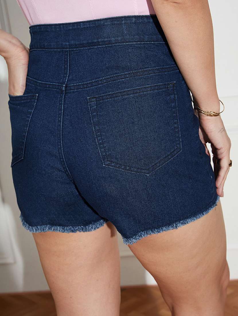 Women Solid High Rise Denim Shorts - 22403160 -  Standard Image - 1