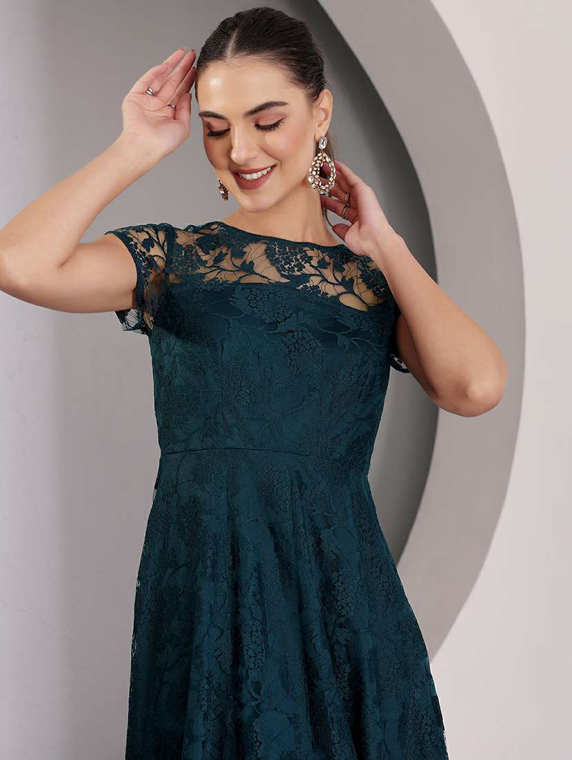 women self designed short sleeve lace fit & flare dress - 22403195 -  Standard Image - 1