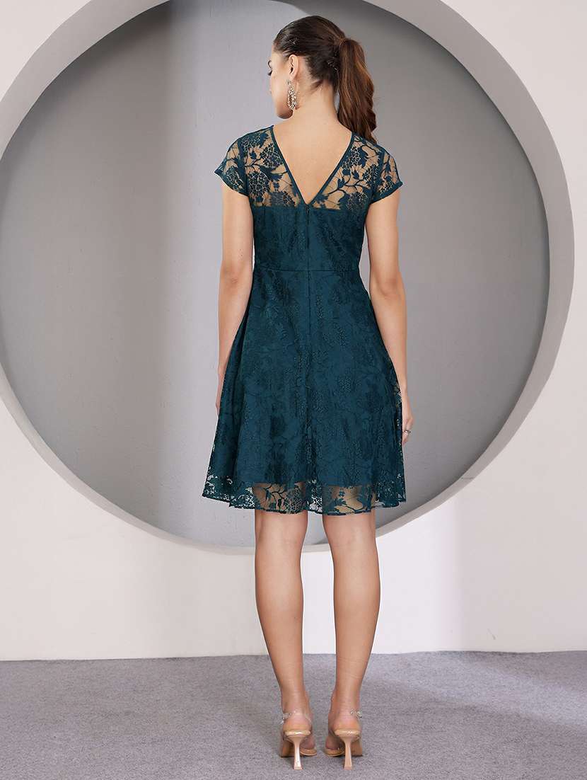 women self designed short sleeve lace fit & flare dress - 22403195 -  Standard Image - 4