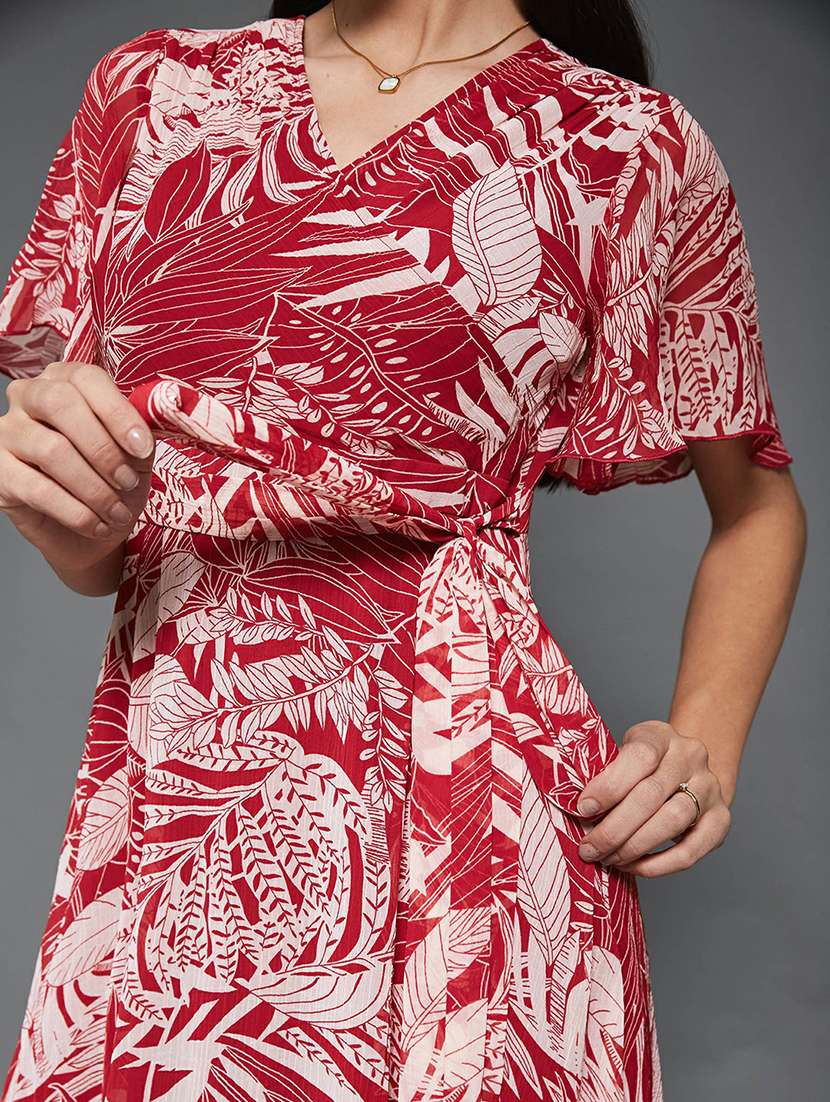 women printed flared sleeve wrap dress - 22403196 -  Standard Image - 1
