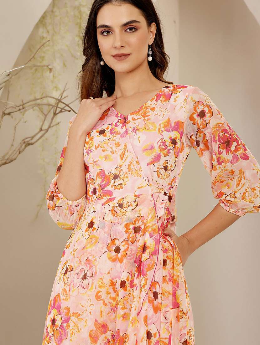 women floral print puff sleeve fit & flare dress - 22403200 -  Standard Image - 1