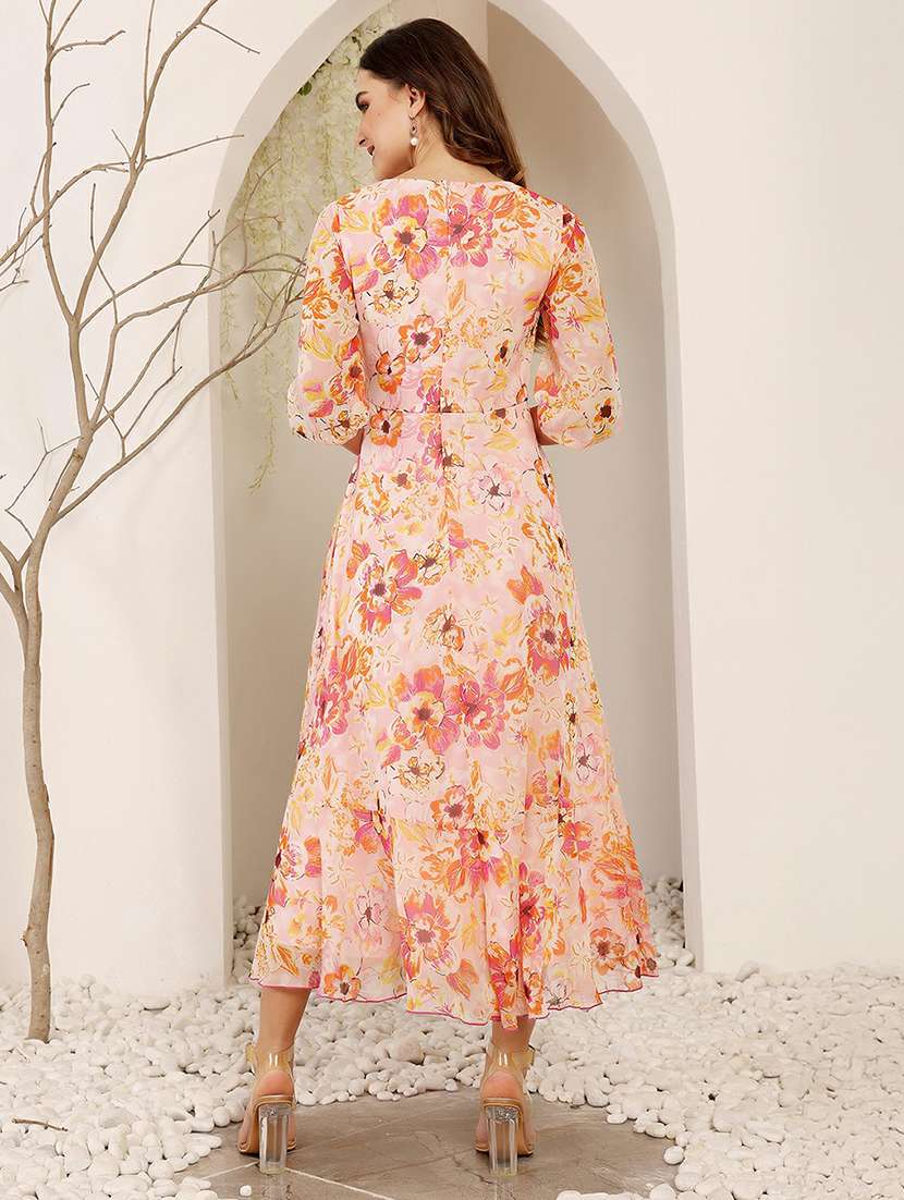 women floral print puff sleeve fit & flare dress - 22403200 -  Standard Image - 4