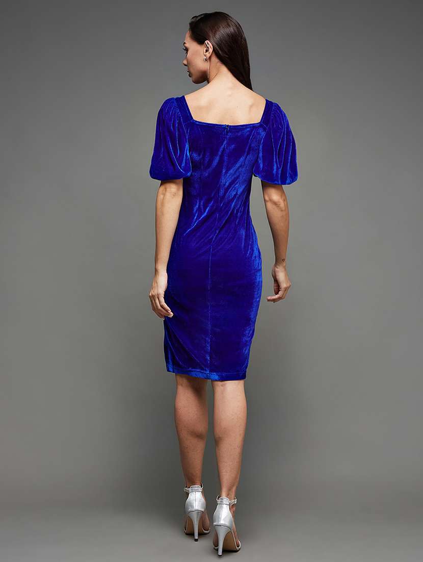women solid puff sleeve velvet bodycon dress - 22403204 -  Standard Image - 4
