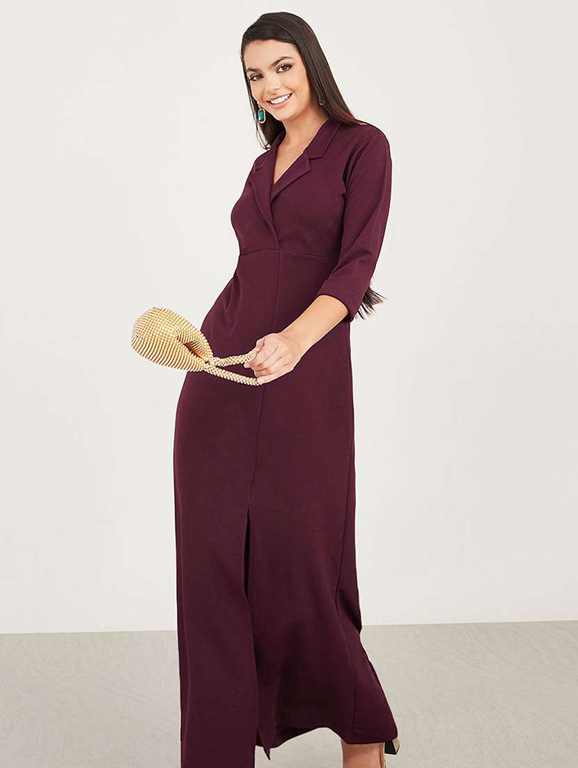 women solid three quarter sleeve a-line dress - 22403205 -  Standard Image - 1