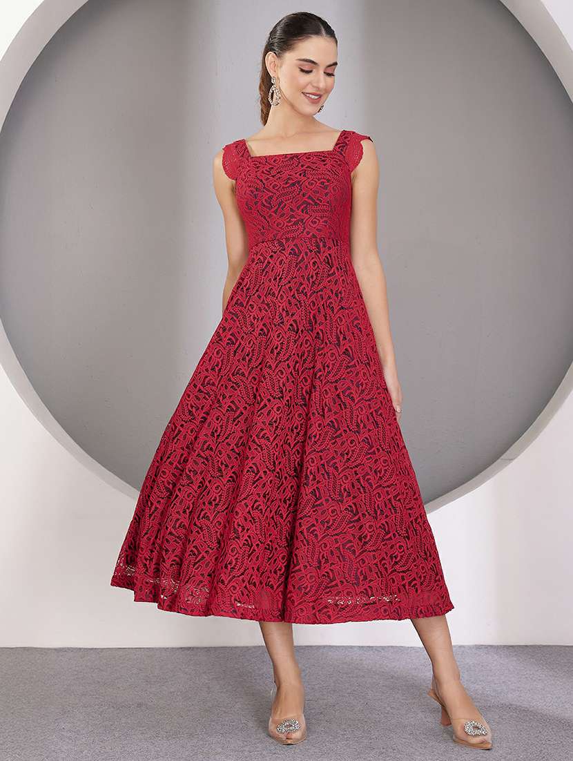 women self designed sleeveless lace fit & flare dress - 22403216 -  Standard Image - 4